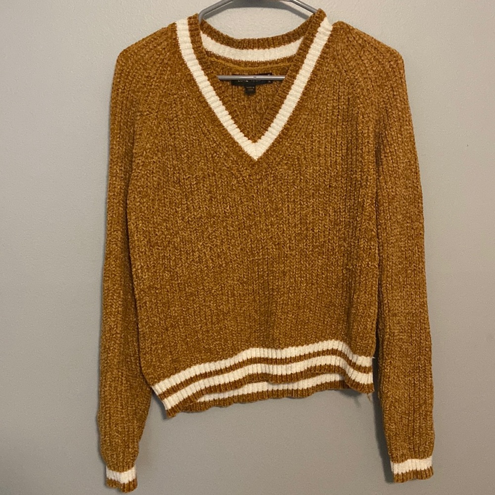 Mustard V-Neck Velvet Sweater